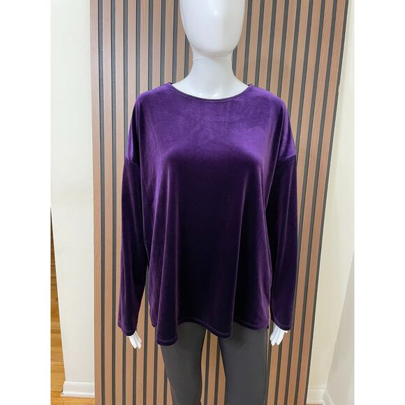 J. Jill Women's L Purple Blouse Velvet Tunic Oversized Holiday Classic Party - Picture 1 of 9